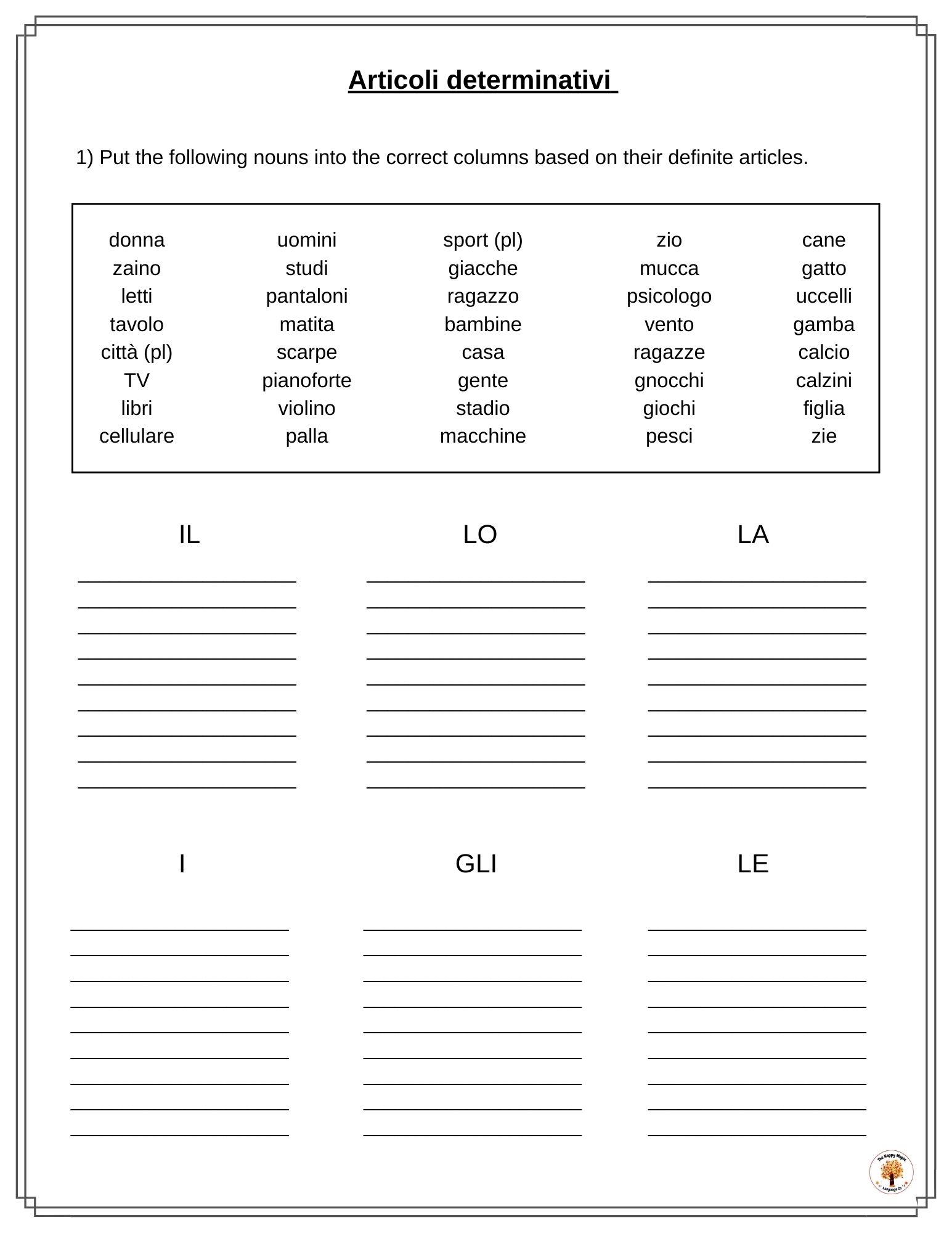 Free Printable Learning Italian Worksheets